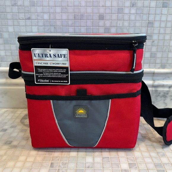 NWT California Innovations Two Level Red and Gray Cooler with - Picture 1 of 11